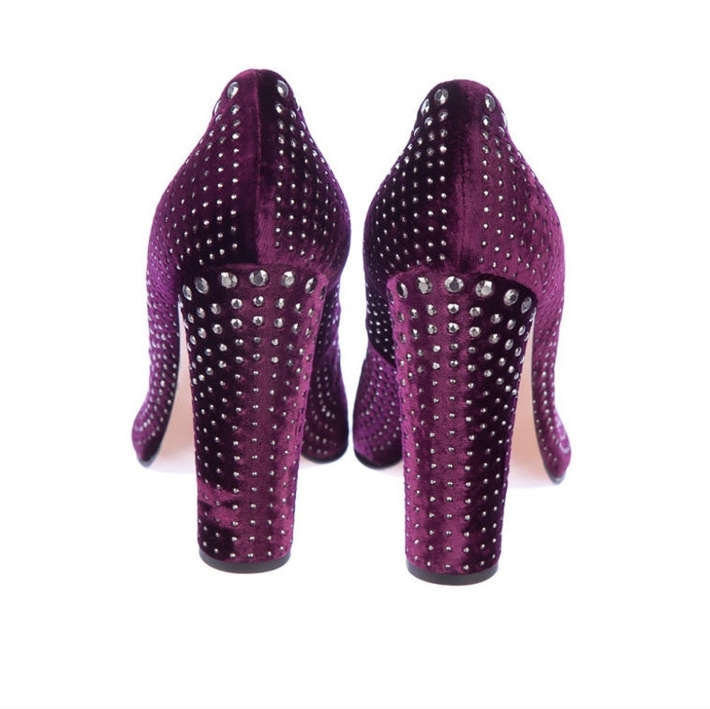 Prada Purple Velvet Studded Heels Pumps Women's Size 37 7 6.5 - Picture 4 of 6